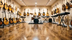 piso vinílico em loja de música