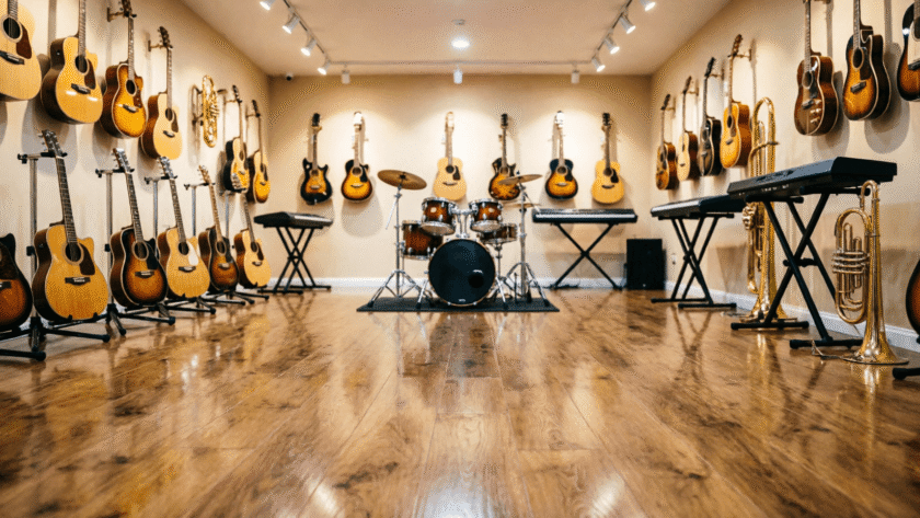piso vinílico em loja de música