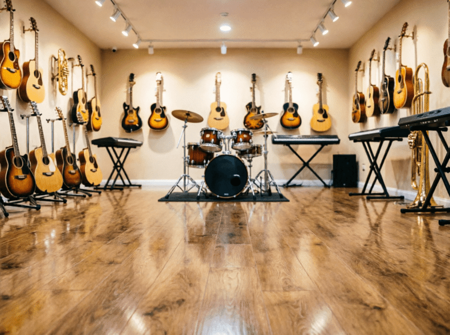piso vinílico em loja de música