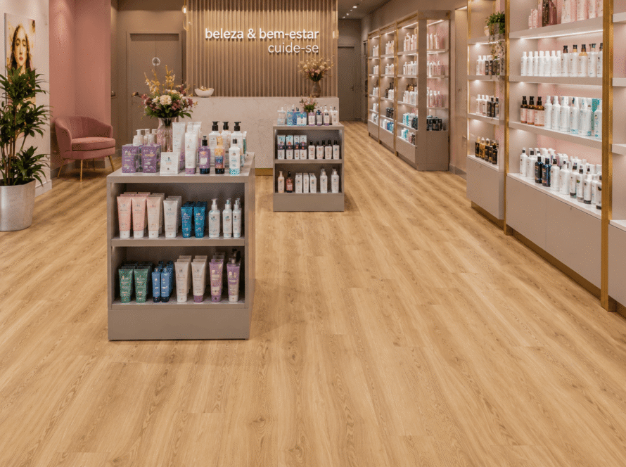 Piso vinílico em loja de cosméticos